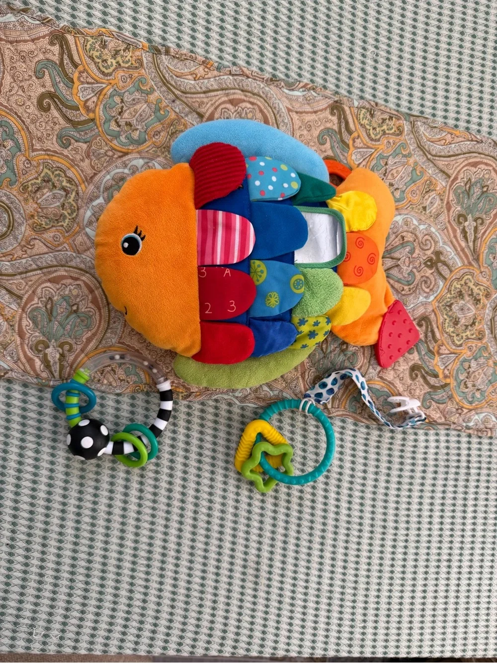 Melissa & Doug Flip Fish, Sassy Baby Rattlin Ring, Teething Baby toys bundle
